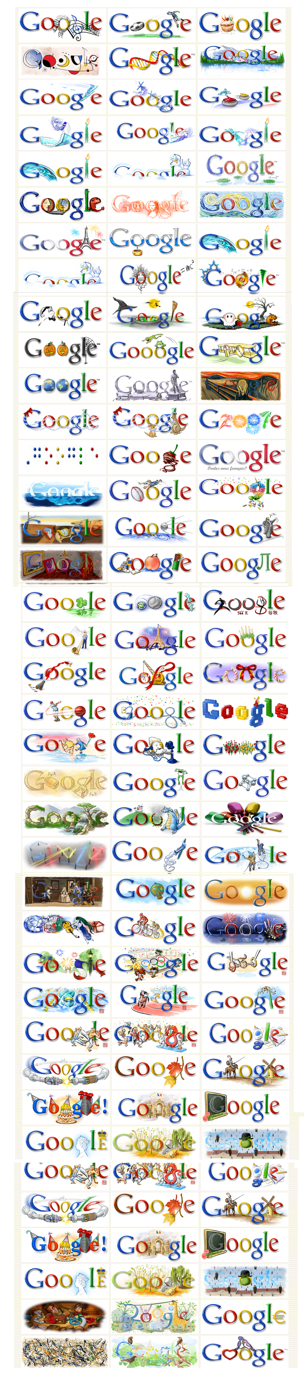 Collection de logos commémoratifs Google baptisés doodles