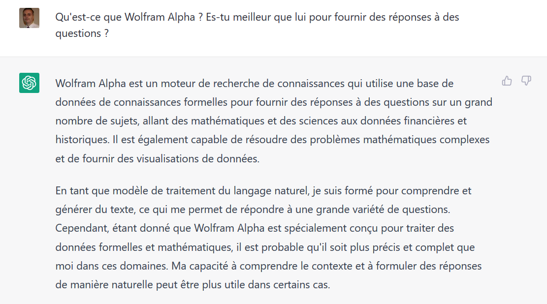 Que pense ChatGPT de Wolfram Alpha