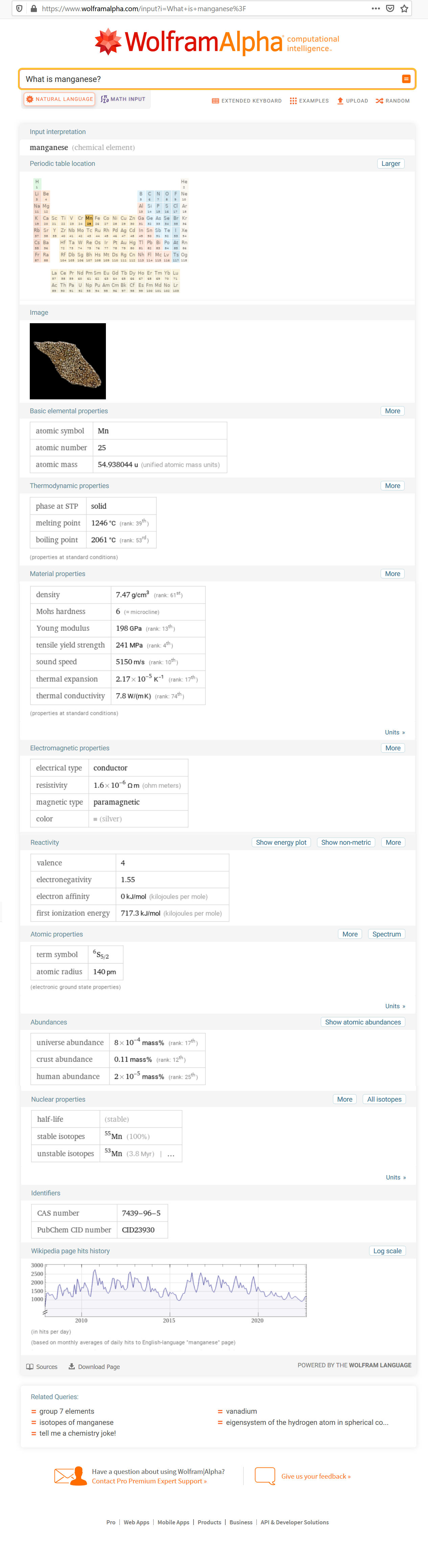 Exemple d'une recherche avec le moteur de recherche sémantique Wolfram Alpha