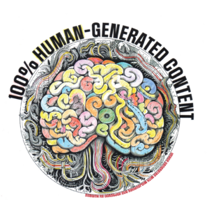 Logo créé par une IA générative en clin d'oeil pour la charte du contenu textuel 100 % écrit par l'être humain